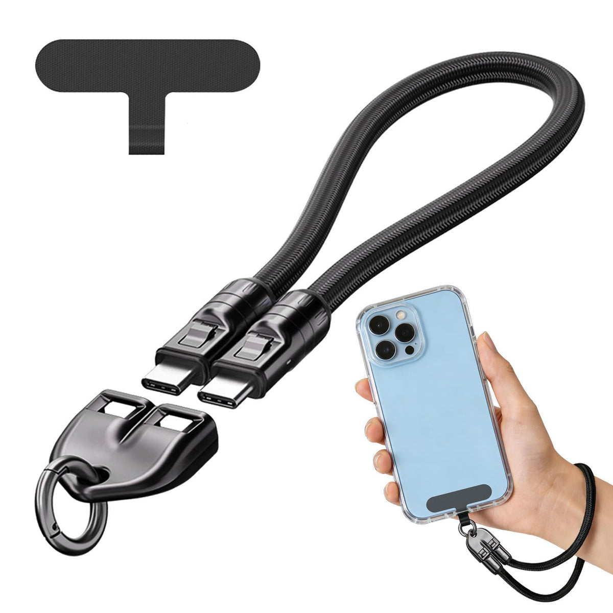 2-in-1 USB-C Phone Wrist Lanyard Cable,240W Fast Charging Wrist Strap