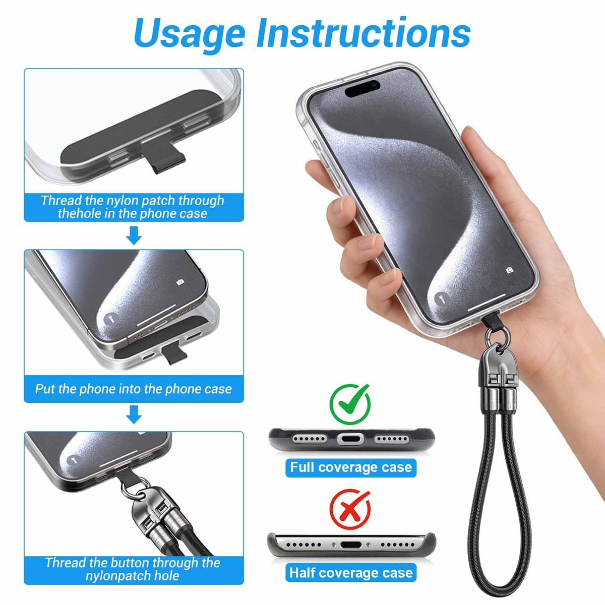 2-in-1 USB-C Phone Wrist Lanyard Cable,240W Fast Charging Wrist Strap