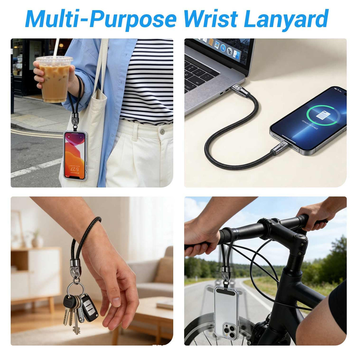 2-in-1 USB-C Phone Wrist Lanyard Cable,240W Fast Charging Wrist Strap
